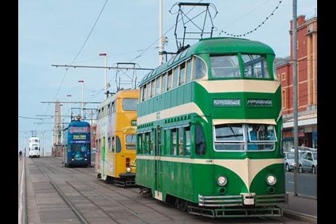 Blackpool double-deck trams.